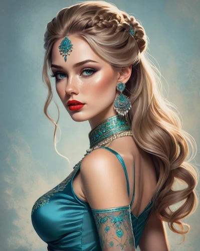 fantasy portrait,fantasy art,elsa,celtic queen,mermaid vectors,fantasy woman,fairy tale character,victorian lady,blue enchantress,fantasy picture,romantic portrait,filigree,cinderella,diadem,world digital painting,mermaid background,oriental princess,mystical portrait of a girl,elven,fantasy girl,Conceptual Art,Daily,Daily 34