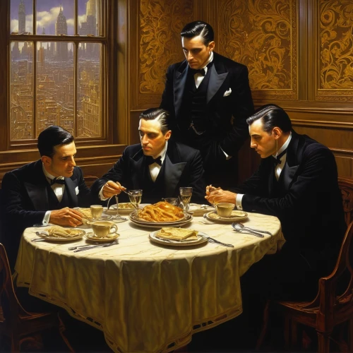 breakfast on board of the iron,men sitting,dining,fraternity,breakfast table,dinner party,freemasonry,boardroom,fine dining,businessmen,the dining board,grooms,appetite,priesthood,social group,viennese cuisine,family dinner,round table,british tea,masons,Illustration,Realistic Fantasy,Realistic Fantasy 03