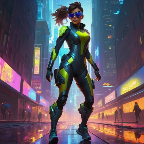 tracer,cyberpunk,cyber glasses,futuristic,electro,high-visibility clothing,sprint woman,nova,sci fiction illustration,vector girl,cg artwork,symetra,mantis,pedestrian,neon,female runner,matrix,neon arrows,spy,cyber,Art,Classical Oil Painting,Classical Oil Painting 14