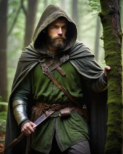 robin hood,thorin,woodsman,male elf,king arthur,the wanderer,quarterstaff,forest man,hooded man,dwarf sundheim,heroic fantasy,hobbit,athos,east-european shepherd,wood elf,dwarf ooo,friar,longbow,dwarves,konstantin bow,Illustration,Retro,Retro 07