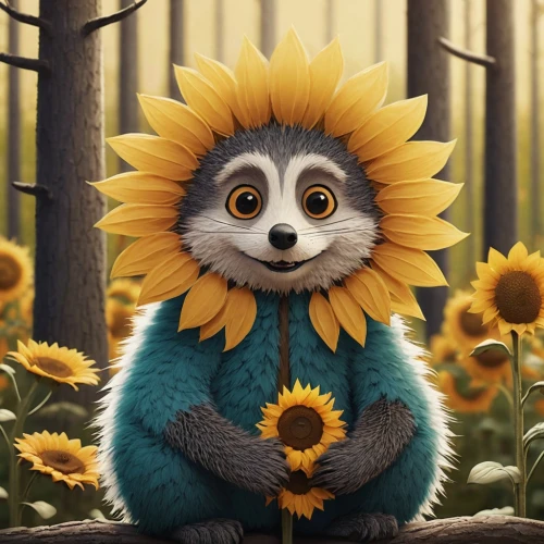 sunflowers,sunflower,sunflower coloring,sunflower field,flower animal,helianthus,woodland sunflower,anthropomorphized animals,dandelion,helianthus sunbelievable,flowers sunflower,cute cartoon character,sun flower,sunflower paper,hedgehog child,hedgehog,cartoon flowers,sunflower seeds,sunflowers in vase,flower painting,Illustration,Japanese style,Japanese Style 08