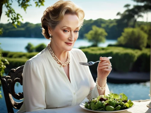 meryl streep,woman eating apple,catering service bern,fragrant peas,woman holding a smartphone,waldorf salad,restaurants online,tabbouleh,prussian asparagus,green salad,blanquette de veau,mediterranean diet,cuisine classique,leaves of currant,fine dining restaurant,watercress,crudités,moringa,silver cutlery,woman holding pie,Illustration,Abstract Fantasy,Abstract Fantasy 01
