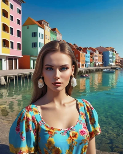 portofino,young model istanbul,antalya,burano,positano,taormina,hallia venezia,capri,venezia,venetian,mamaia,burano island,parga,girl on the boat,murano,digital compositing,seaside daisy,by the sea,beach background,colorful background