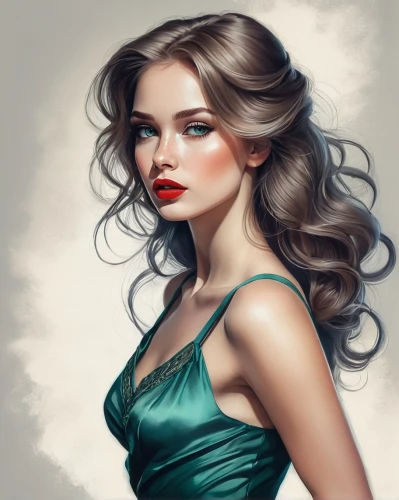 fashion illustration,world digital painting,digital painting,romantic portrait,fashion vector,portrait background,fantasy portrait,female beauty,girl portrait,young woman,romantic look,photo painting,fantasy art,woman face,woman portrait,illustrator,bouffant,hand digital painting,art painting,vintage woman,Illustration,Realistic Fantasy,Realistic Fantasy 15