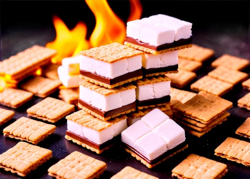 s'more,marshmallow art,marshmallows,real marshmallow,chocolate marshmallow,marshmallow,layer nougat,hardtack,fire background,nougat corners,drug marshmallow,yule log,mallow,coconut candy,nougat,wafer cookies,log fire,campfire,salt-grilled,chikki,Illustration,Japanese style,Japanese Style 04