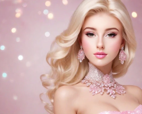 barbie doll,realdoll,doll's facial features,barbie,porcelain doll,pink beauty,princess' earring,magnolieacease,pink background,pink lady,doll paola reina,lycia,fashion doll,peach rose,model doll,peach,baby doll,like doll,pearl necklace,pink ribbon