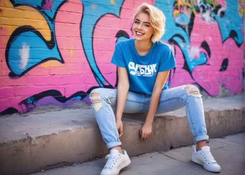 wallis day,girl in t-shirt,ripped jeans,cool blonde,tshirt,bylina,skinny jeans,street fashion,graffiti,blond girl,on the street,vans,blonde girl,skater,lycia,blue shoes,short blond hair,jeans background,women fashion,blonde woman,Illustration,Vector,Vector 08