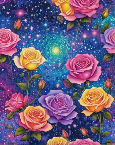 fairy galaxy,cosmic flower,flowers celestial,colorful roses,cosmos field,flower background,floral background,colored pencil background,colorful stars,flower painting,blooming roses,spray roses,colorful star scatters,cosmos,sky rose,roses daisies,colorful background,sea of flowers,rainbow rose,blanket of flowers,Conceptual Art,Daily,Daily 31