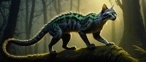 forest dragon,green dragon,forest animal,emerald lizard,cynorhodon,gonepteryx cleopatra,patrol,posavac hound,temperowanie,rex cat,troodon,feral,hollyleaf cherry,lynx,loukaniko,uintatherium,feral goat,wild cat,anthropomorphized animals,felidae,Illustration,Abstract Fantasy,Abstract Fantasy 18