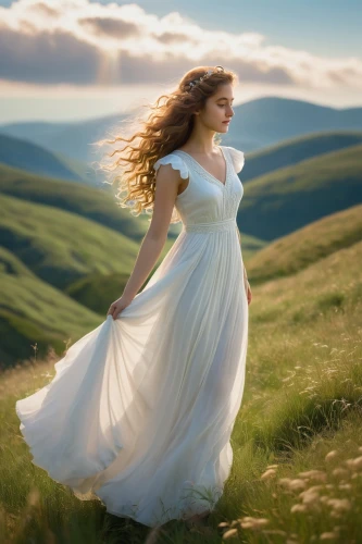 celtic woman,girl in a long dress,gracefulness,little girl in wind,girl in white dress,romantic portrait,mystical portrait of a girl,enchanting,sun bride,wedding gown,country dress,whirling,wedding photography,girl in a long dress from the back,woman walking,jessamine,wedding dresses,wedding dress,freedom from the heart,girl walking away,Art,Artistic Painting,Artistic Painting 09