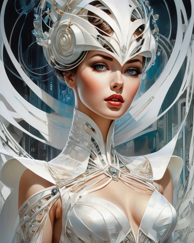 ice queen,white rose snow queen,the snow queen,fantasy art,fantasy woman,fantasy portrait,white silk,the enchantress,suit of the snow maiden,white lady,sorceress,white swan,priestess,the sea maid,masquerade,fantasy picture,heroic fantasy,fairy queen,ice princess,sci fiction illustration,Conceptual Art,Sci-Fi,Sci-Fi 24