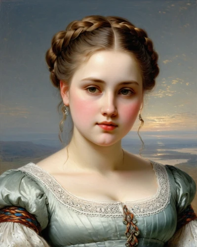 bougereau,portrait of a girl,franz winterhalter,bouguereau,young woman,portrait of a woman,child portrait,girl with cloth,romantic portrait,girl portrait,young lady,rococo,la violetta,mystical portrait of a girl,vintage female portrait,woman holding pie,georgine,girl with a dolphin,girl with bread-and-butter,barberini,Art,Classical Oil Painting,Classical Oil Painting 13