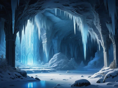 ice cave,ice castle,ice landscape,ice planet,glacier cave,icicles,blue cave,ice wall,icicle,blue caves,winter background,ice,arctic,frozen ice,icy,the blue caves,northrend,winter forest,crevasse,glacier,Illustration,Paper based,Paper Based 21