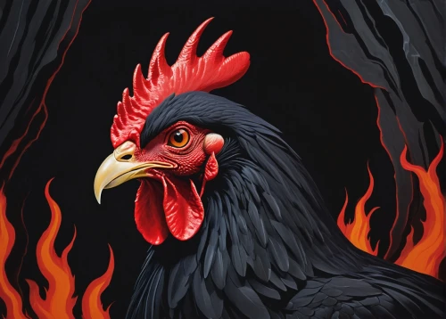 phoenix rooster,portrait of a hen,redcock,rooster head,the chicken,chicken barbecue,rooster,chicken 65,hen,cockerel,fire birds,domestic chicken,chicken,roasted pigeon,bantam,polish chicken,roosters,red hen,eagle illustration,roasted chicken,Conceptual Art,Oil color,Oil Color 13