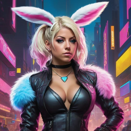 bunny,no ear bunny,cyberpunk,easter bunny,easter theme,easter background,twitch icon,bun,bunnies,rabbit,little bunny,rabbits,white bunny,bunny tail,game art,thumper,easter easter egg,game illustration,pixie-bob,white rabbit,Illustration,Realistic Fantasy,Realistic Fantasy 07