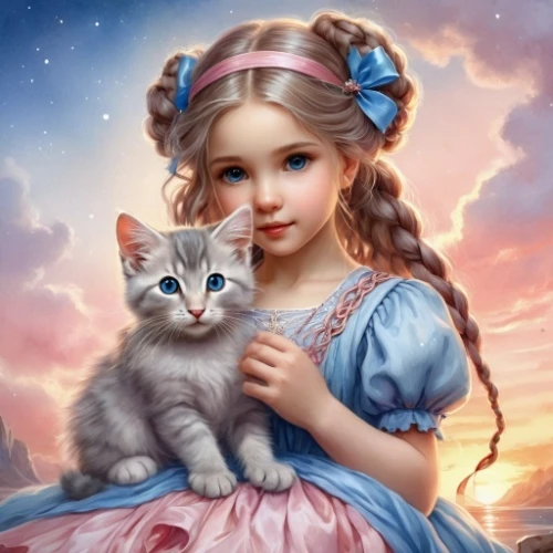 cat with blue eyes,little boy and girl,doll cat,children's background,fantasy picture,blue eyes cat,cute cartoon image,cat lovers,little princess,cute cat,eglantine,emile vernon,vintage boy and girl,fairy tale character,children's fairy tale,alice,fantasy art,romantic portrait,little girl and mother,little angels