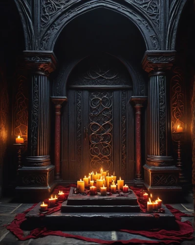 hall of the fallen,ornate room,candlelights,sepulchre,crypt,blood church,fireplaces,the throne,candles,burning candles,chamber,candlestick for three candles,black candle,tealight,sanctuary,offering,candlemaker,sacrificial candles,offerings,throne,Photography,Documentary Photography,Documentary Photography 18