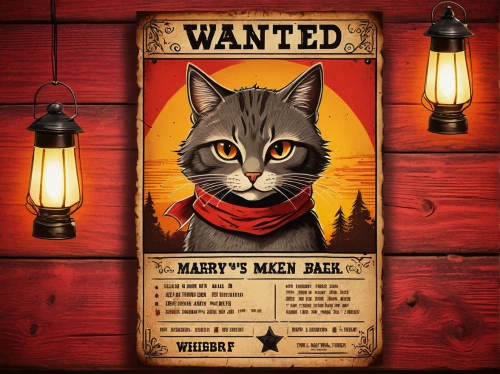 wanted,breed cat,vintage cat,cartoon cat,red cat,rescue alley,shelter cat,wild cat,cat european,cat image,cat cartoon,tin sign,felidae,wildcat,game illustration,tom cat,robber,cat,vintage cats,sheriff,Illustration,Realistic Fantasy,Realistic Fantasy 33