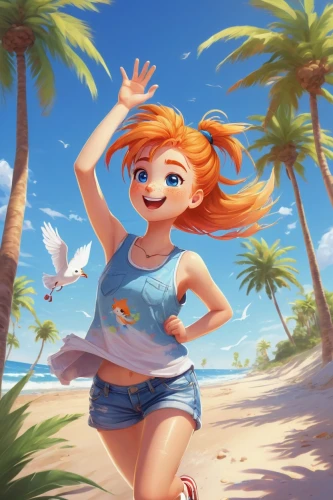 summer background,beach background,nami,the beach pearl,aloha,girl in t-shirt,jean shorts,luau,candy island girl,moana,lilo,summer day,summer icons,mermaid background,underwater background,summer feeling,cute cartoon character,cg artwork,tropical beach,aruba,Art,Classical Oil Painting,Classical Oil Painting 42