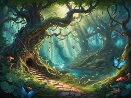 elven forest,fairy forest,forest path,enchanted forest,druid grove,fairytale forest,forest glade,forest road,forest background,haunted forest,the mystical path,forest floor,forest landscape,fantasy landscape,the forest,cartoon forest,pathway,forest of dreams,holy forest,fairy village,Illustration,Japanese style,Japanese Style 07