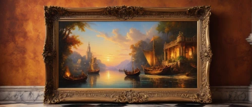 decorative frame,venetian,art painting,art deco frame,copper frame,landscape background,fantasy landscape,antique background,italian painter,wooden frame,art nouveau frame,photo painting,fantasy art,the carnival of venice,oil painting on canvas,framed paper,fantasy picture,boat landscape,decorative art,beautiful frame,Photography,General,Fantasy