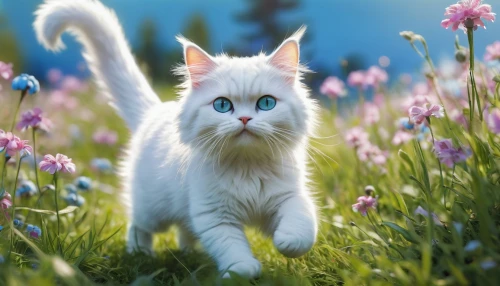 turkish angora,blue eyes cat,cat with blue eyes,white cat,turkish van,norwegian forest cat,british longhair cat,cat on a blue background,siberian cat,flower cat,cute cat,american curl,birman,domestic long-haired cat,breed cat,blue eyes,blossom kitten,chinese pastoral cat,ragdoll,cat image,Illustration,Retro,Retro 25