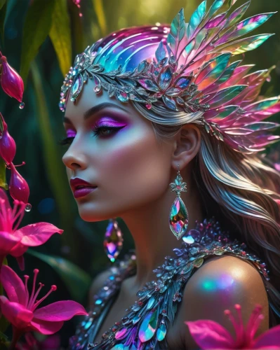 fairy peacock,faery,faerie,fairy queen,feather headdress,fantasy art,fantasy portrait,headdress,flower fairy,masquerade,3d fantasy,fantasy picture,tropical bloom,fantasy woman,brazil carnival,bird of paradise,garden fairy,peacock,color feathers,beautiful girl with flowers,Photography,General,Fantasy