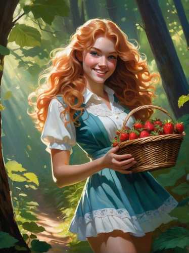 girl picking apples,fae,picking apple,basket of apples,woman eating apple,fairy tale character,virginia strawberry,many berries,girl in the garden,strawberry tree,apple harvest,berries,strawberries,rosa 'the fairy,girl picking flowers,rowanberries,fantasy picture,fresh berries,apple mountain,cart of apples,Conceptual Art,Oil color,Oil Color 04