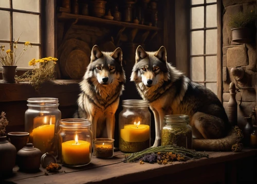 huskies,two wolves,german shepards,wolves,wolf couple,werewolves,gothic portrait,canines,dog photography,fantasy picture,canidae,witches,spirits,candlemaker,three dogs,candlelights,two dogs,candlelight,dog-photography,king shepherd,Conceptual Art,Oil color,Oil Color 11