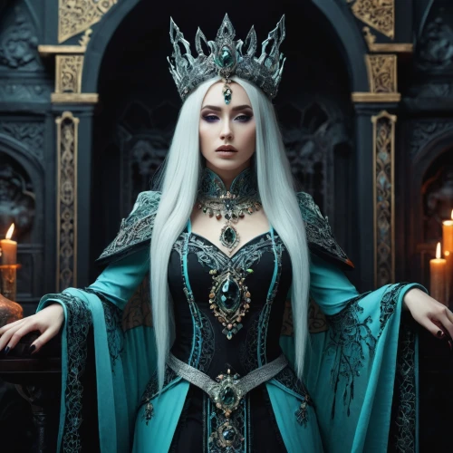 priestess,ice queen,blue enchantress,celtic queen,the snow queen,elven,queen crown,gothic portrait,sorceress,queen cage,queen of the night,elsa,miss circassian,the enchantress,imperial crown,caerula,cosplay image,vestment,the throne,samara,Photography,Artistic Photography,Artistic Photography 12