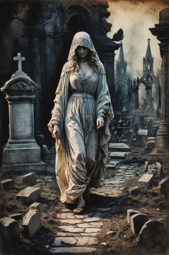 dead bride,dance of death,pilgrimage,sepulchre,pall-bearer,necropolis,weeping angel,burial ground,angel of death,woman walking,sleepwalker,death angel,danse macabre,tombstones,magnolia cemetery,the magdalene,cd cover,the mystical path,candlemas,maiden,Photography,General,Fantasy