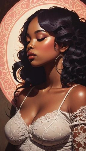 rosa ' amber cover,fantasy portrait,tiana,digital painting,jasmine,jasmine blossom,meticulous painting,background ivy,detail shot,african american woman,coloring outline,black woman,painting work,painting easter egg,world digital painting,moana,zodiac sign libra,polynesian girl,passionflower,fantasy art,Illustration,Japanese style,Japanese Style 15
