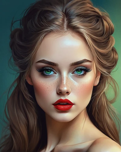 world digital painting,digital painting,fantasy portrait,girl portrait,romantic portrait,portrait background,woman face,women's eyes,eyes makeup,romantic look,women's cosmetics,beauty face skin,woman's face,digital art,woman portrait,vintage makeup,mystical portrait of a girl,cosmetic brush,natural cosmetic,fashion illustration,Illustration,Realistic Fantasy,Realistic Fantasy 15