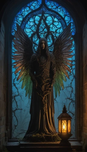 archangel,angel statue,angel of death,the archangel,stone angel,light bearer,the statue of the angel,uriel,black angel,dark angel,angelology,sepulchre,hall of the fallen,raven sculpture,fallen angel,baroque angel,the angel with the cross,the pillar of light,heroic fantasy,guardian angel,Art,Artistic Painting,Artistic Painting 05