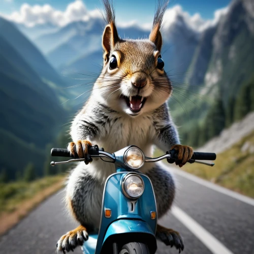 biker,squirell,racked out squirrel,chipmunk,squirrel,motorcycling,relaxed squirrel,motorcyclist,funny animals,piaggio ciao,scooter riding,motorbike,atlas squirrel,the squirrel,chilling squirrel,tour de france,moped,anthropomorphized animals,motorcycles,ride out,Conceptual Art,Fantasy,Fantasy 11