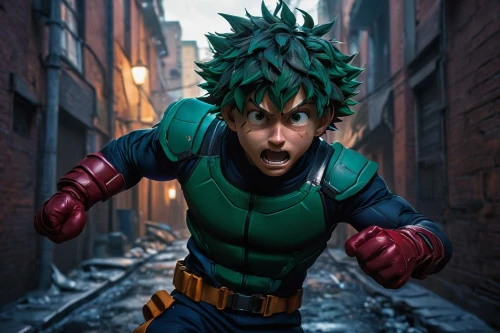 my hero academia,cosplay image,aaa,alm,hulk,patrol,angry man,exploding head,cynara,pesto,mandraki,spinach,spike,goku,hero,dragonball,green tomatoe,green paprika,greed,run,Illustration,Realistic Fantasy,Realistic Fantasy 27