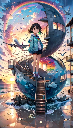 akko,shirakami-sanchi,honolulu,parasol,summer umbrella,amusement park,芦ﾉ湖,girl with a dolphin,ocean,sea fantasy,little girl in wind,beach umbrella,flying girl,sanya,miku maekawa,phoenix boat,umbrella,hatsune miku,fantasia,moana,Anime,Anime,Realistic