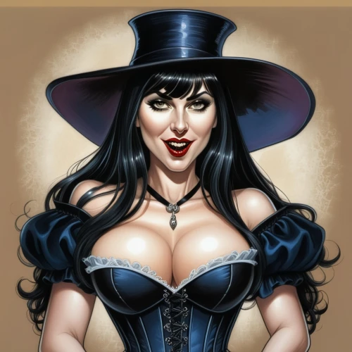vampire woman,vampire lady,black hat,vampira,corset,halloween witch,sorceress,witch,tura satana,witch hat,dita,victorian lady,wicked witch of the west,gothic woman,witch's hat icon,evil woman,catrina,witch's hat,fantasy woman,gothic portrait,Illustration,Abstract Fantasy,Abstract Fantasy 23