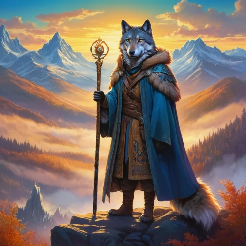 howling wolf,fantasy picture,fox,the wanderer,lone warrior,fantasy portrait,mountain guide,cloak,wolf,a fox,bohemian shepherd,wolf bob,fantasy art,canidae,druid,imperial coat,mage,torch-bearer,pall-bearer,heroic fantasy,Photography,Black and white photography,Black and White Photography 12