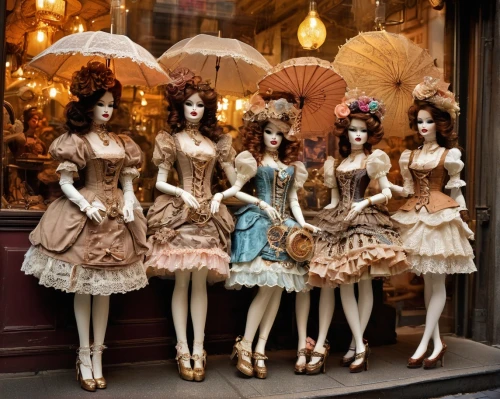 fashion dolls,joint dolls,porcelain dolls,butterfly dolls,shop window,designer dolls,the carnival of venice,vintage fairies,shopwindow,dolls,shop-window,display window,mannequins,store window,paris shops,parasols,fashion doll,doll kitchen,rococo,dollhouse,Illustration,Realistic Fantasy,Realistic Fantasy 13