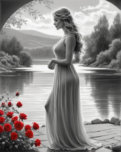 celtic woman,romantic rose,maternity,pregnant woman,romantic scene,romantic portrait,fantasy picture,way of the roses,pregnant girl,seerose,red roses,world digital painting,pregnant woman icon,scent of roses,pregnant statue,with roses,mother's,little girl and mother,mother,digital painting,Illustration,Black and White,Black and White 30