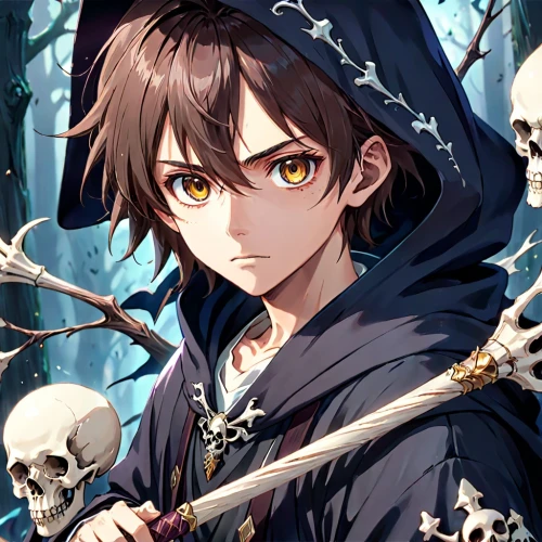 vanitas,halloween banner,grim reaper,grimm reaper,halloween background,portrait background,black crow,undead,merlin,halloween wallpaper,m16,ren,cg artwork,skull bones,piko,edit icon,shinigami,scythe,wiz,male character,Anime,Anime,Realistic