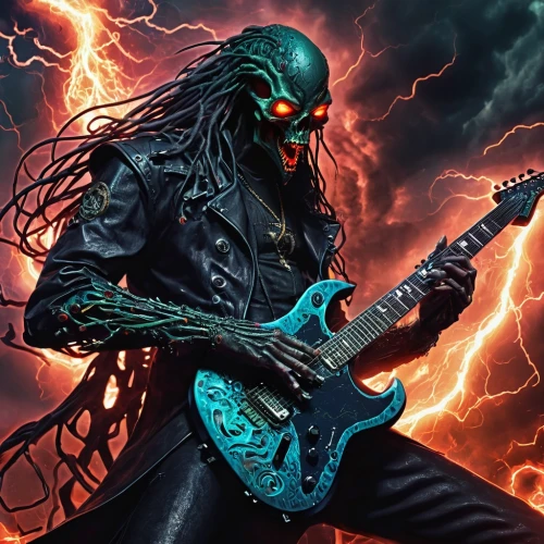 ibanez,electric guitar,guitar solo,lead guitarist,thrash metal,guitar player,metallizer,guitarist,guitor,hot metal,death angel,testament,rock music,dance of death,metal,guitar head,bass guitar,death god,wall,music fantasy,Illustration,Realistic Fantasy,Realistic Fantasy 47