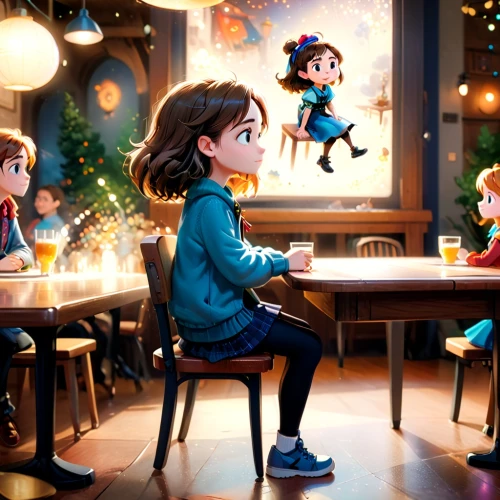 kids illustration,the coffee shop,women at cafe,street cafe,paris cafe,watercolor cafe,girl sitting,kids' meal,izakaya,children's background,cg artwork,coffee shop,gnomes at table,little girls,children drawing,the little girl,japanese restaurant,sci fiction illustration,studio ghibli,little people,Anime,Anime,Cartoon