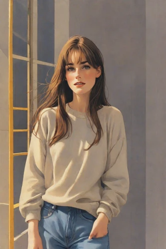 oil on canvas,portrait of a girl,oil painting,feist,portrait background,oil painting on canvas,audrey hepburn,1980s,portrait of christi,artist portrait,80s,1986,long-sleeve,girl portrait,long-sleeved t-shirt,audrey hepburn-hollywood,young woman,brooke shields,woman in menswear,girl on the stairs,Digital Art,Poster