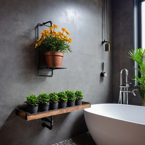 modern minimalist bathroom,luxury bathroom,shower bar,modern decor,tile kitchen,bathtub accessory,bathroom sink,washbasin,ceramic tile,tiled wall,bathroom accessory,contemporary decor,bathroom,shower base,exposed concrete,bathtub,clay tile,house plants,stone sink,corten steel