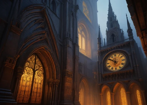 gothic church,haunted cathedral,cathedral,gothic architecture,duomo,spire,the cathedral,clock tower,clockmaker,nidaros cathedral,world digital painting,clock,black church,big ben,hours of light,clock face,street clock,the black church,churches,sanctuary,Art,Classical Oil Painting,Classical Oil Painting 18