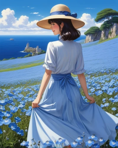 blue daisies,forget-me-not,cape marguerite,marguerite,sea of flowers,field of flowers,blue painting,windflower,blooming field,marguerite daisy,forget me not,cape jasmine,jasmine blue,himilayan blue poppy,seaside daisy,anemone coronaria,blue petals,idyll,cape marguerites,girl in flowers,Conceptual Art,Daily,Daily 16