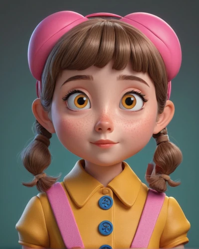 agnes,cute cartoon character,doll's facial features,3d model,stylized macaron,female doll,painter doll,disney character,clay doll,nora,rockabella,pinocchio,artist doll,eleven,clementine,doll paola reina,barb,character animation,3d figure,3d render,Unique,3D,3D Character