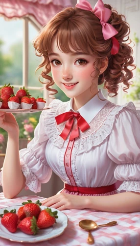 strawberry tart,strawberry pie,strawberries,strawberry jam,strawberrycake,strawberry,strawberry dessert,salad of strawberries,alpine strawberry,virginia strawberry,strawberry roll,confectioner,strawberry juice,doll kitchen,red strawberry,waitress,woman holding pie,strawberry ripe,mock strawberry,cream tea,Illustration,Japanese style,Japanese Style 21